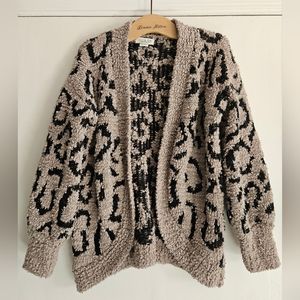 Rachel Zoe Women's Black and Tan Thick Animal Print Cardigan Sweater Size Medium